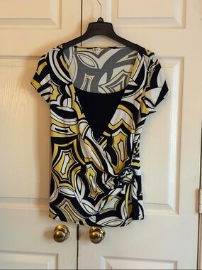 Tie-Waist Geometric Print Wrap Top - Yellow Black- London Times